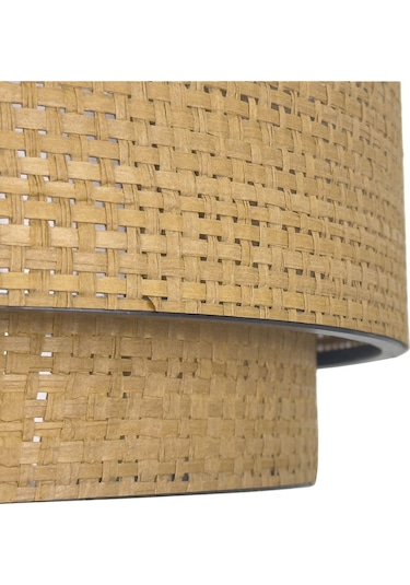 Modern Doğal Hazeran Rattan 2 Katlı Hasır Avize Kahverengi