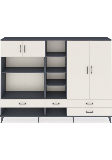 Arges Dolap 12 Raflı 4 Çekmeceli 4 Kapaklı 220x30x163 Antrasit-ay Antrasit-aytaşı