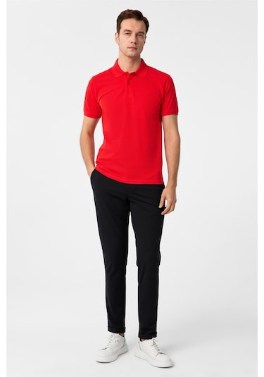 SÜVARİ Kırmızı Slim Fit Armürlü Polo Yaka Tişört Kırmızı