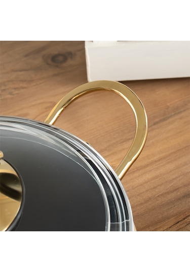 Lines L-5094-1 Yonca Güveç 7 Parça Tencere Seti - Krem Altın Kulp