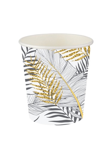 Roll Up Karton Bardak Altın Simli Yapraklar Beyaz
