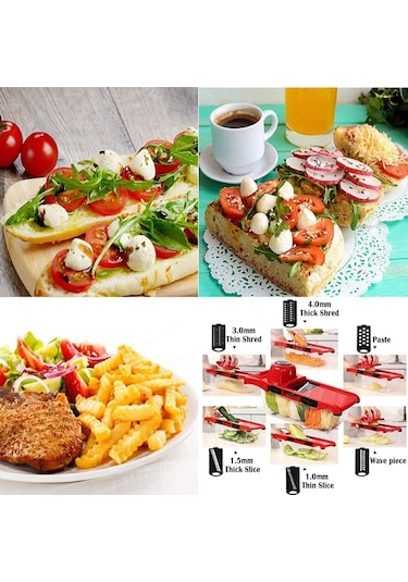 6'sı 1 Arada Mandolin Dilimleyici, Çok İşlevli Meyve Ve Sebze Kesici, Gıda Kabı İle Değiştirilebilir Paslanmaz Çelik Bıçaklar, Patates Soyucu Diğer