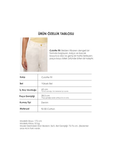 Itsbasic Kadın Kırık Beyaz 7s6-101 Culotte Fit Çiçek Nakışlı Tasarım Denim Jean