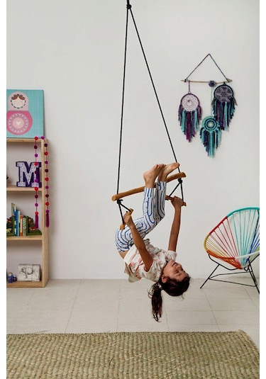 Indirimsmart Bundera Basic Ahşap Duyusal Trapez Salıncak Çocuk Jimnastik Doğal