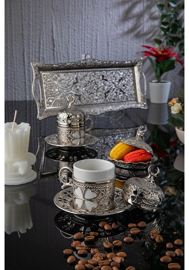 Yonca 2 Li Kahve Damat Fincan Seti Gümüş Gümüş