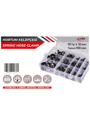 Araç Hortum Kelepçe Seti 10 Tip - 100 Adet