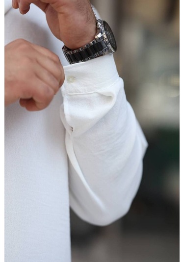 Tex Republic Erkek Beyaz Rahat Kesim Dokulu Oversize Salaş Aerobin Gömlek Beyaz