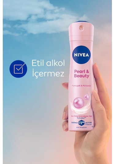 NIVEA Kadın Sprey Deodorant Pearl & Beauty 150 ML, 72 Saat Anti-perspirant Koruma, Pürüzsüz Koltuk Altı