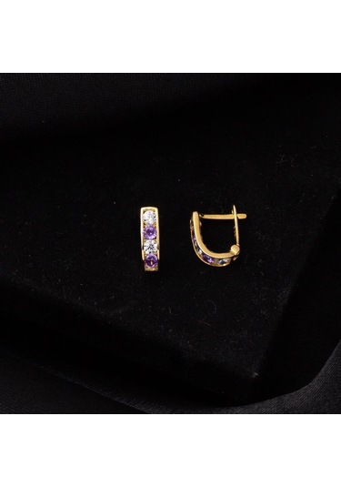 Bilezikci 14 Ayar Altın Mor Bebek Küpesi KP20091