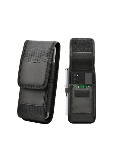 Fochsia İphone 15 İçin Siyah Evrensel Dikey Telefon Bel Klipsi Kılıfı Kart Yuvası 5.5-6.9 İnç