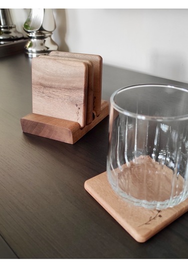 Gerçek Ceviz Ağacından El Yapımı Bardak Altlığı 4lü- Hand Made Walnut Coaster Ceviz 4'lü