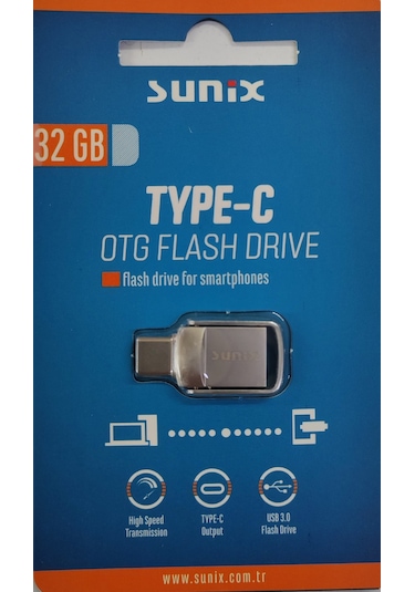 Sunix 32gb Type-c To Usb 3.0 Hızlı Usb Flash Bellek Otg Çift Griş