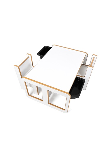 Industrial Living 2 Kişilik Çocuk Masası Beyaz Mdf-siyah Çekmece Beyaz  -  Siyah