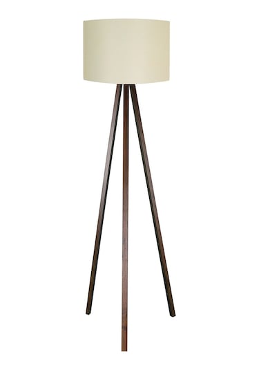 Krem Kumaş Lambader Kahve Ahşap Ayak Ly538