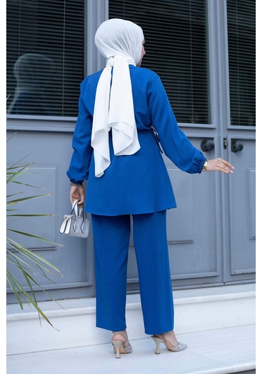Bronş Detaylı Tesettür İndigo Takım I Ndigo