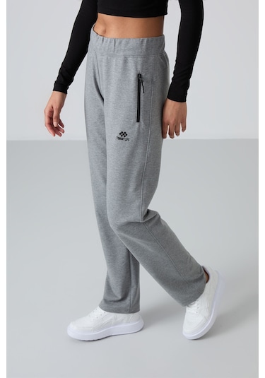 Tommy Life Gri Melanj Fermuar Cepli Rahat Form Klasik Paça Kadın Eşofman Alt - 94195 GRİ MELANJ