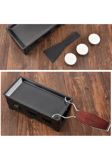 Yaozixa Taşınabilir Raclette Peynir Eritme Seti - Ahşap Saplı, Mumlu, Yapışmaz Tava Ve Spatula Dahil Siyah