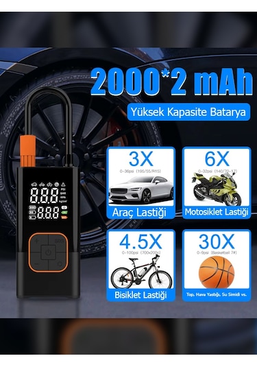 4000 Mah 150 Psı Akülü Şarjlı Araç Lastiği Motosiklet Lastiği Hava Pompası