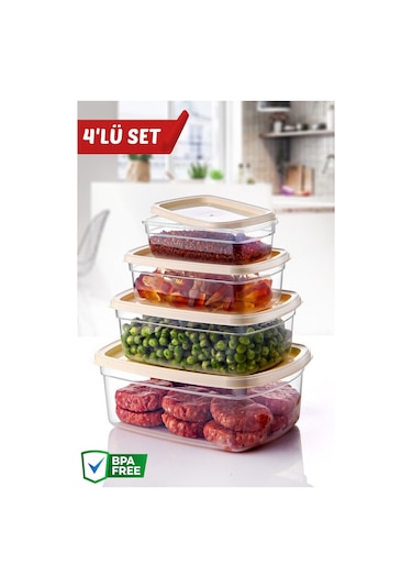 Nandy Home 4'lü Set Easybox Mikrodalga Ve Difrizde Kullanılabilen Saklama Kabı Seti Krem