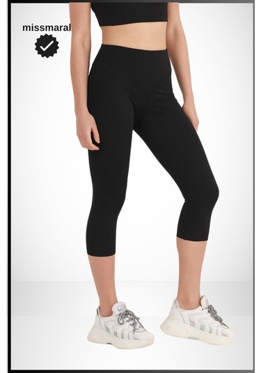 Kadın Siyah Yüksek Bel Toparlayıcı Kapri Tayt Dar Paça Karyoka Dikiş Detaylı Capri 1020 SiYAH