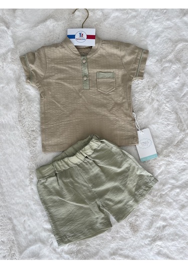 Önü Cepli Müslin İkili Takım Yeşil