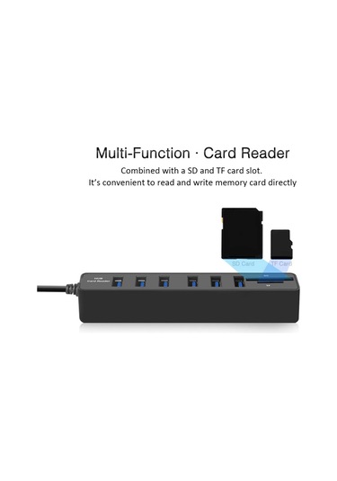 Springsun Usb 2.0 5 Port Hub İle Sd/tf Kart Okuyucu Kombinasyonu, 480 Mbps Hızlı Veri Transferi, Plug & Play, Taşınabilir Siyah Abs Hub