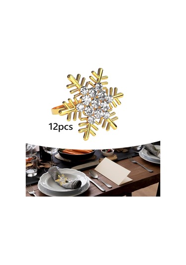 Homyl 12 Adet Yılbaşı Kar Tanesi Peçete Halkası Altın Altın