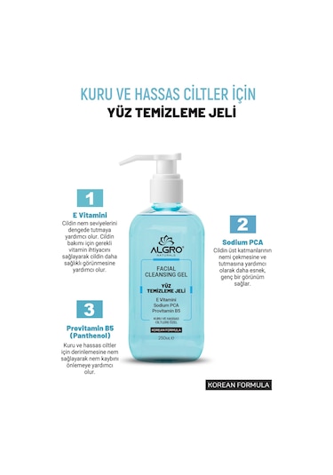 Algro Kuru ve Hassas Ciltler İçin Yüz Temizleme Jeli 250 ML