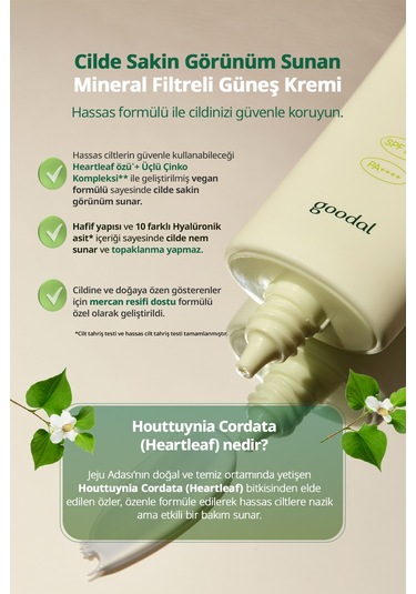 Mineral Filtreli Güneş Kremi Goodal Houttuynia Cordata Calming Mineral Filter Sun Cream Spf50+pa++++