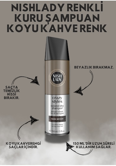 Nıshlady Renkli Kuru Şampuan Koyu Kahve 150 Ml