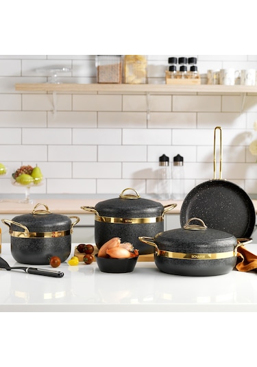 Schafer Goldie 7 Parça Granit Tencere Seti Siyah