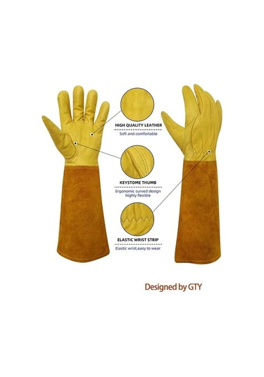 Teltree Uzun Kollu Deri Bahçe Eldiveni, Dikenli Bitkiler İçin Kesme Ve Çizik Korumalı, M Bedeni, Kahverengi-sarı