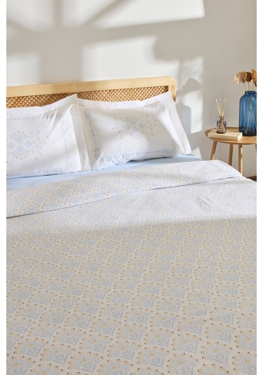 Kaşmir Home Daisy %100 Pamuk Çift Kişilik Pike Takımı Mavi Mavi