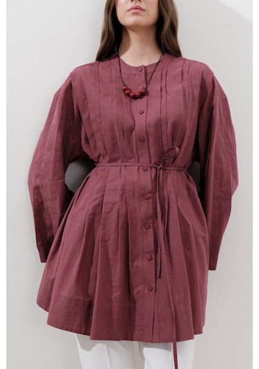 Nervürlü Geniş Kollu Tunik Gülkurusu Gülkurusu