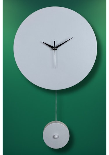 Elis Model Modern Metal Sıvama Akar Sessiz Mekanizmalı Duvar Saati 30 30cm Sarkaç Şeklinde Süs Beyaz