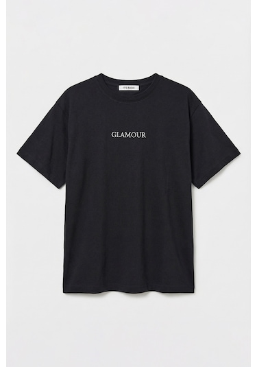 Itsbasic Kadın Siyah S6-1 Oversize Glamour Baskılı %100 Koton T-shirt