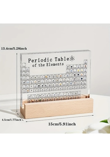 Fochsia Akrilik Periyodik Tablo Aydınlatmalı Ahşap Taban - Eğitici Kimya Öğretim Aracı Elektron Konfigürasyonlu