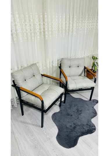 Madame Home Leylak Balkon, Bahçe,teras,cafe - Salon - Metal Kanepe Koltuk Takımı 1-1 Açık Gri