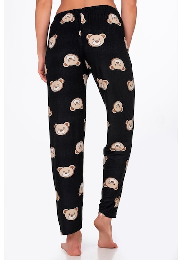 Kompedan Kadın Süet Ayıcık Desenli Pijama Tek Alt Desen 2