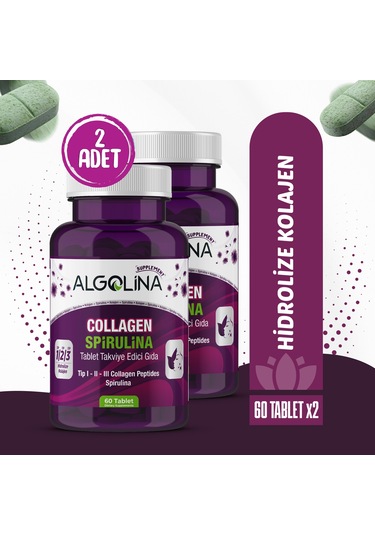 Algolina Collagen+Spirulina Takviye Edici Gıda 1260 Mg 2 x 60 Tablet