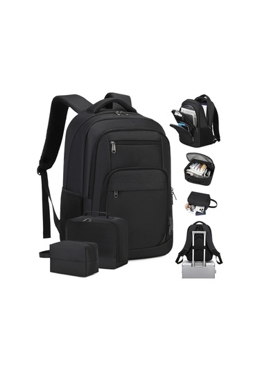 Cordial Erkek Ve Kadın Omuz Çantaları Siyah Gençler İçin 39.62 Cm Dizüstü Bilgisayar Sırt Çantası İş Üniversite Seyahat Günlük Üç Parçalı Set Siyah