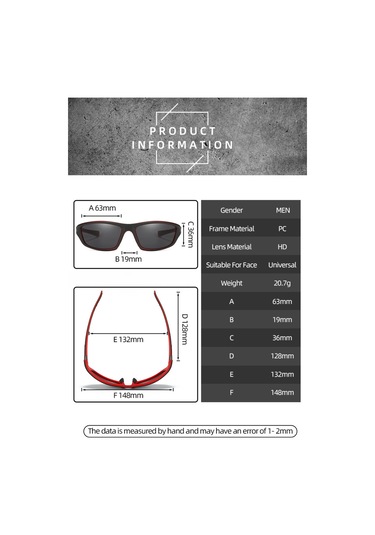 Yaozixa Erkekler İçin Sporcu Polarize Güneş Gözlüğü - Outdoor Bisiklet Sürüşü, Gece Görüşü, Siyah-kırmızı Filmi D120 P21/c4 Gri