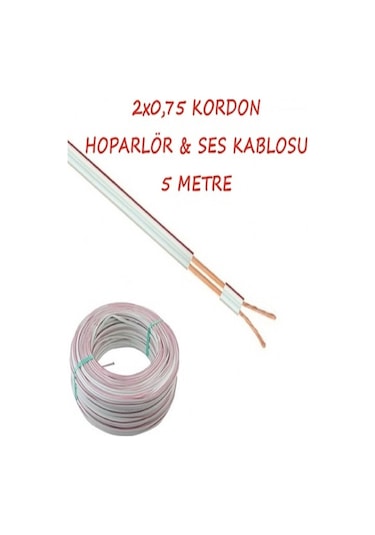 2x0,75 Kordon Ses Led Ve Hoparlör Kablosu Şeritli Beyaz Kablo 5 Metre Diğer
