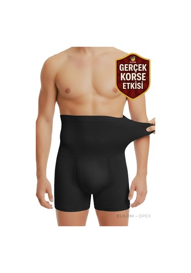 Elilom Korse Boxer Yüksek Bel Korseli Erkek İç Giyim Siyah