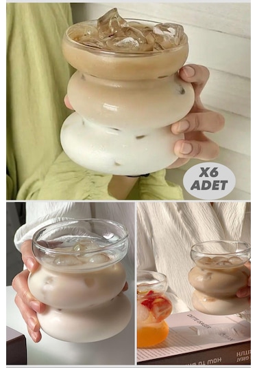Mis Kitchen 6 Adet Dalgalı Soğuk Sıcak Kahve Sunum Bardağı 400 Ml