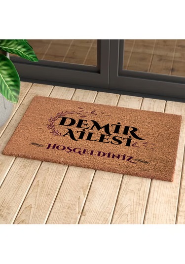 Kişiye Özel Yazılı Coco Kapı Önü Paspası 60x40 Kaymaz Taban Açık Kahverengi