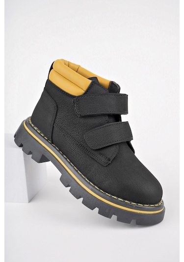 Muggo Gadget Garantili Çocuk Unisex Rahat Kalıp Soğuğa Dayanıklı Cırtlı Bot 001 Sarı - Siyah