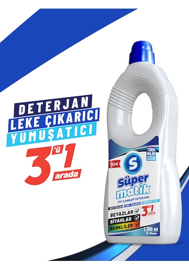 Süpermatik 3'ü 1 Arada Sıvı Çamaşır Deterjanı 1200 ML