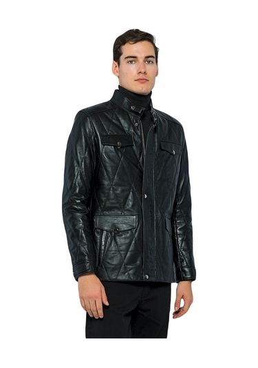 Basics&more Erkek Cepli Kapitoneli Deri Ceket - Ronaldo 001