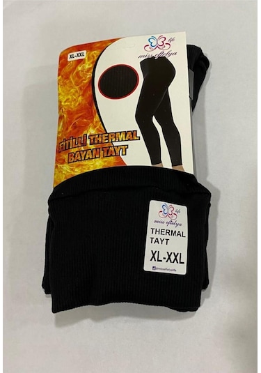 Misschic Kadın Siyah Yüksek Bel Içi Polarlı Şardonlu Fitilli Termal Tayt Siyah